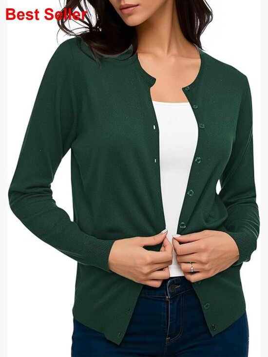 Sweaters - Long Sleeve Crew Neck Button Down Knit Cardigan Sweater